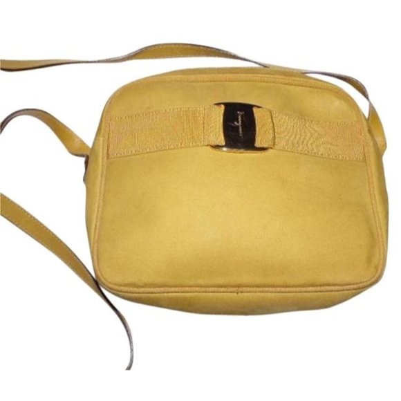 Salvatore Ferragamo Vara Ribbon Mustard Yellow Suede And Leather Cross Body Bag - Picture 1 of 12